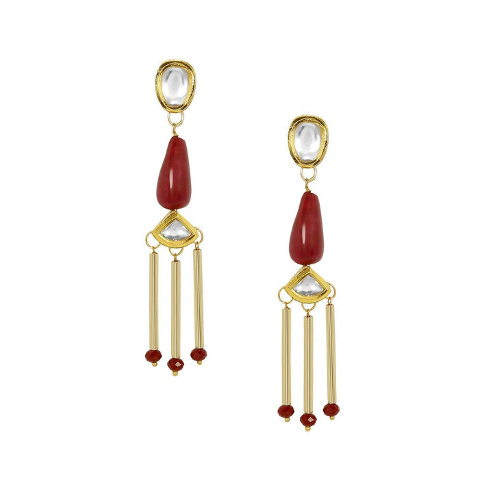 Gold Plated Ruby Beads kundan Dangler Earrings for women and Girls - Trendisia