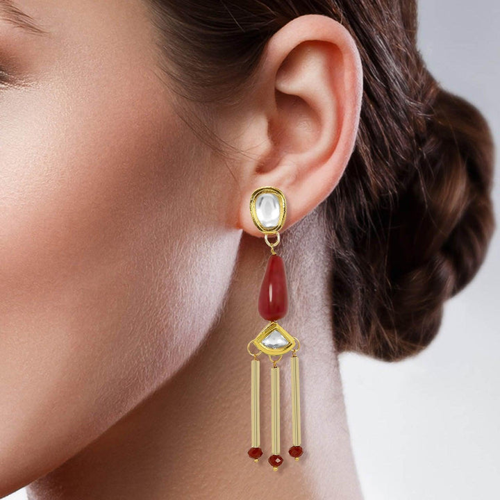 Gold Plated Ruby Beads kundan Dangler Earrings for women and Girls - Trendisia