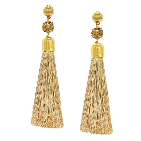 Gold Plated Shamballa Balls Tassle Cubic Zirconia Earrings for Women and Girls - Trendisia