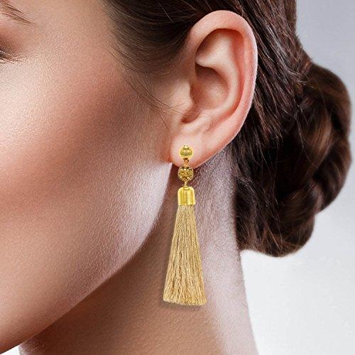 Gold Plated Shamballa Balls Tassle Cubic Zirconia Earrings for Women and Girls - Trendisia