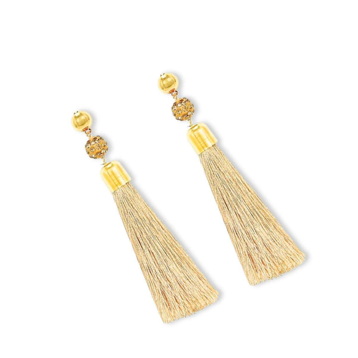 Gold Plated Shamballa Balls Tassle Cubic Zirconia Earrings for Women and Girls - Trendisia