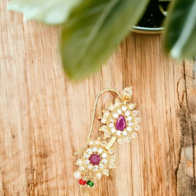 Gold-Plated Stone Floral Design Nath - Trendisia