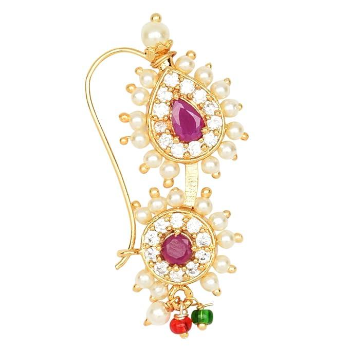 Gold-Plated Stone Floral Design Nath - Trendisia