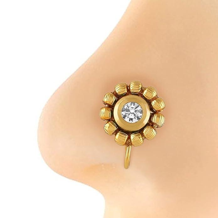 Gold-Plated Stone-Studded Floral Nosepin - Trendisia