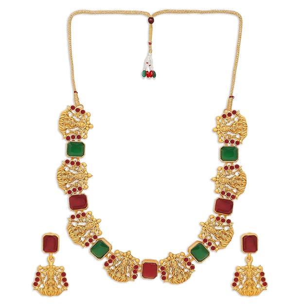 Gold-Plated Stone Temple Jewellery Set - Trendisia