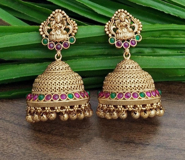 Gold plated Temple Jhumki Earrings - Trendisia