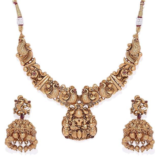 Gold-Plated Temple Laxmi Design Jewellery Set - Trendisia