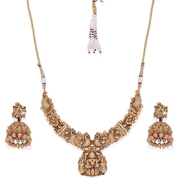 Gold-Plated Temple Laxmi Design Jewellery Set - Trendisia