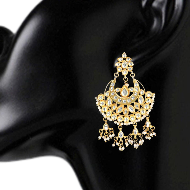 Gold Plated Traditional Chandbali Kundan Dangle Earrings for Women - Trendisia