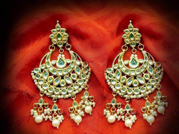 Gold Plated Traditional Chandbali Kundan Dangle Earrings for Women - Trendisia