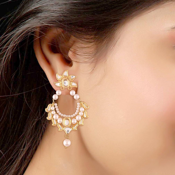 Gold Plated Traditional Ethnic Kundan Chaandbali Earrings for Women - Trendisia