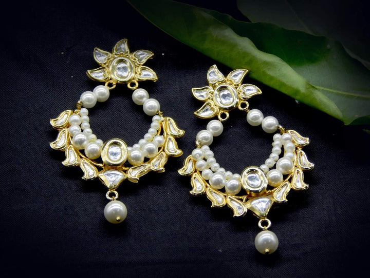 Gold Plated Traditional Ethnic Kundan Chaandbali Earrings for Women - Trendisia
