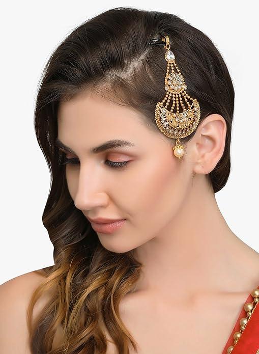 Gold Plated Traditional Kundan Jhoomar Passa for Girls and Women - Trendisia