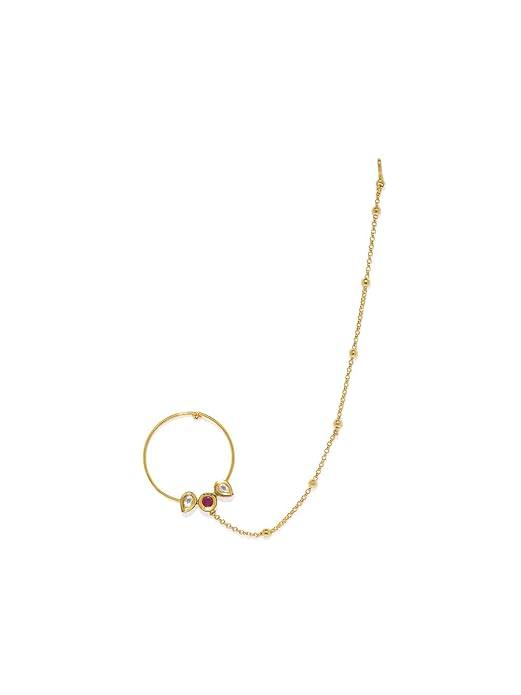 Gold-Plated Handcrafted Kundan Stone-Studded Chained Nose Ring - Trendisia