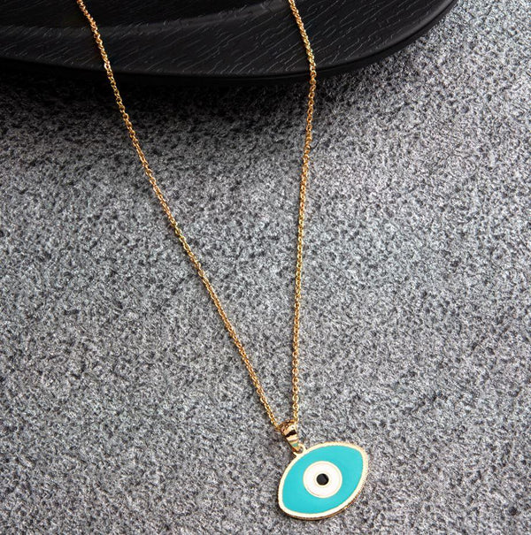 Gold Plated Turquoise Enamel Evil Eye Pendant Protect Lucky Necklace- EVNK 1139 - Trendisia