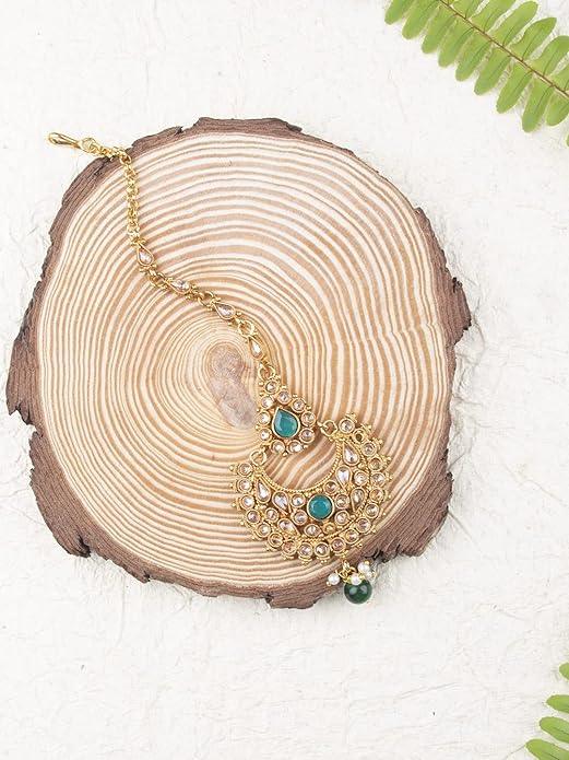 Gold-Plated Turquoise Stone Maang Tikka - Trendisia