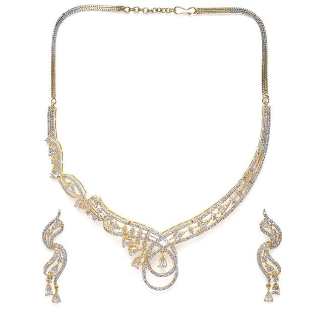 Gold Plated White AD Emebllished Jewellery Set - Trendisia