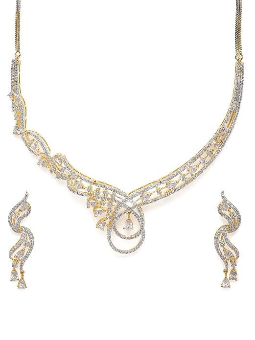 Gold Plated White AD Emebllished Jewellery Set - Trendisia