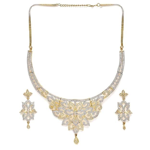 Gold Plated White CZ AD Studded Jewellery Set - Trendisia