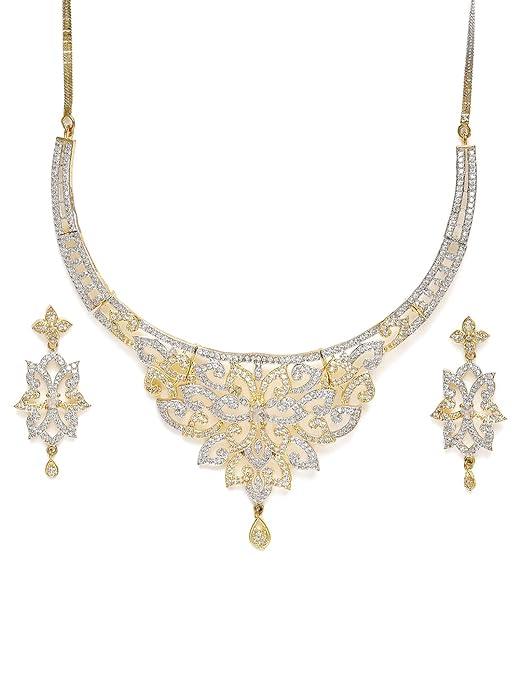 Gold Plated White CZ AD Studded Jewellery Set - Trendisia