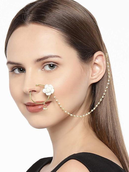 Gold-Plated Enamelled Chained Nose Ring - Trendisia