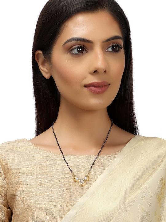 Gold-Plated Black Beaded Mangalsutra - Trendisia