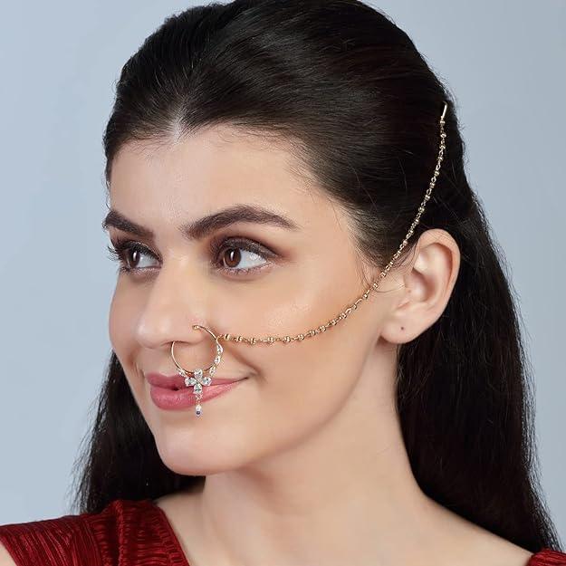 Gold-Plated White Stone-Studded Nose Ring - Trendisia