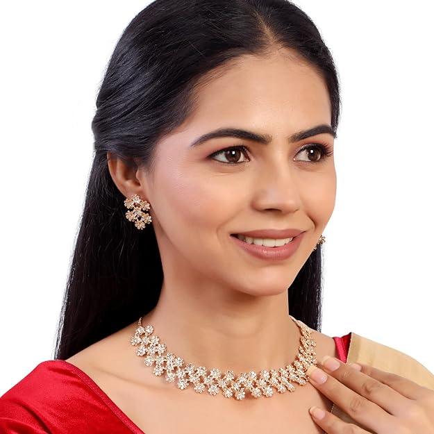 Gold-Plated White Studded Jewellery Set - Trendisia