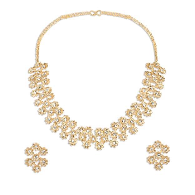 Gold-Plated White Studded Jewellery Set - Trendisia