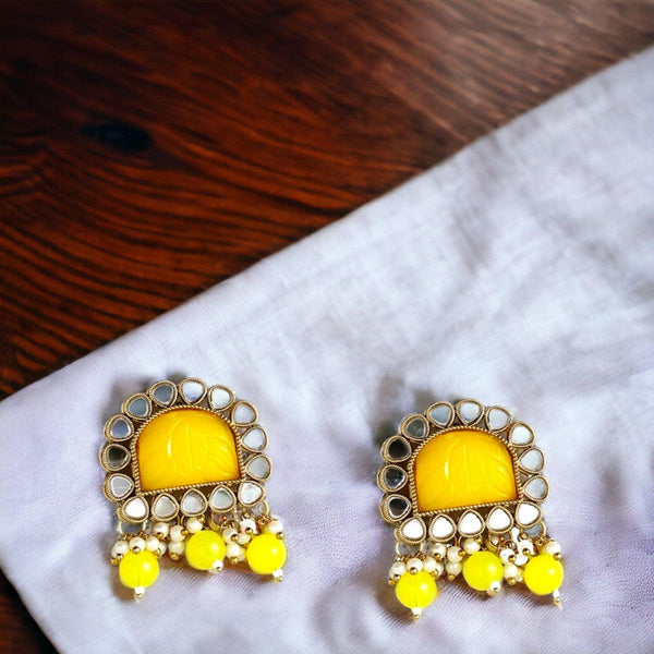 Gold-Plated Yellow AD Studded Earrings - Trendisia