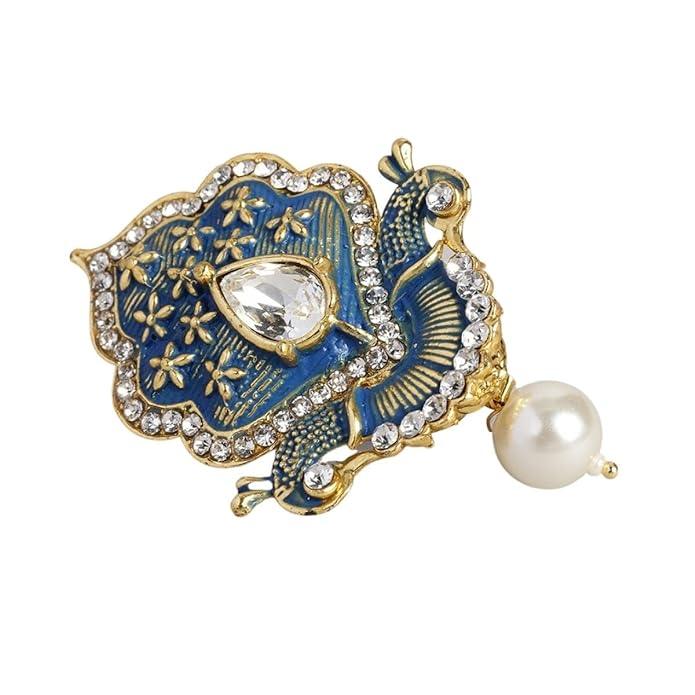 Gold-Toned & Green Meenakari Handcrafted Brooch - Trendisia