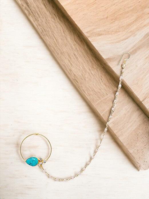 Gold-Toned Blue Nose Ring With Chain - Trendisia
