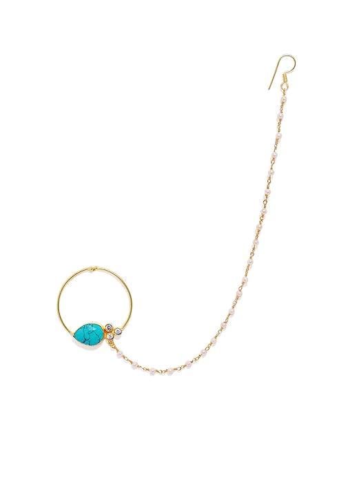 Gold-Toned Blue Nose Ring With Chain - Trendisia