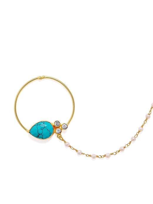 Gold-Toned Blue Nose Ring With Chain - Trendisia