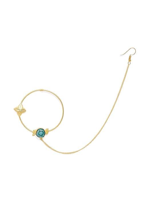 Gold-Toned Blue Stone Nose Ring With Chain - Trendisia