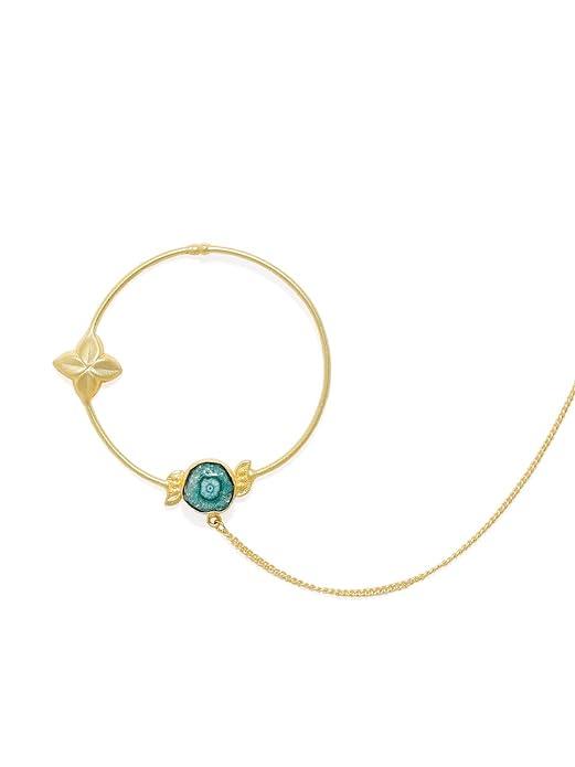 Gold-Toned Blue Stone Nose Ring With Chain - Trendisia