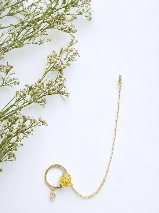 Gold-Toned Enamelled Chained Nose Ring - Trendisia