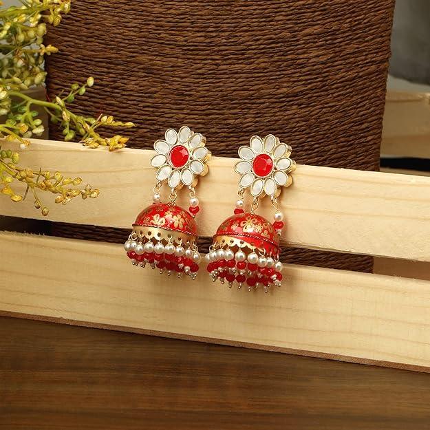 Gold-Toned Floral Jhumkas Earrings - Trendisia