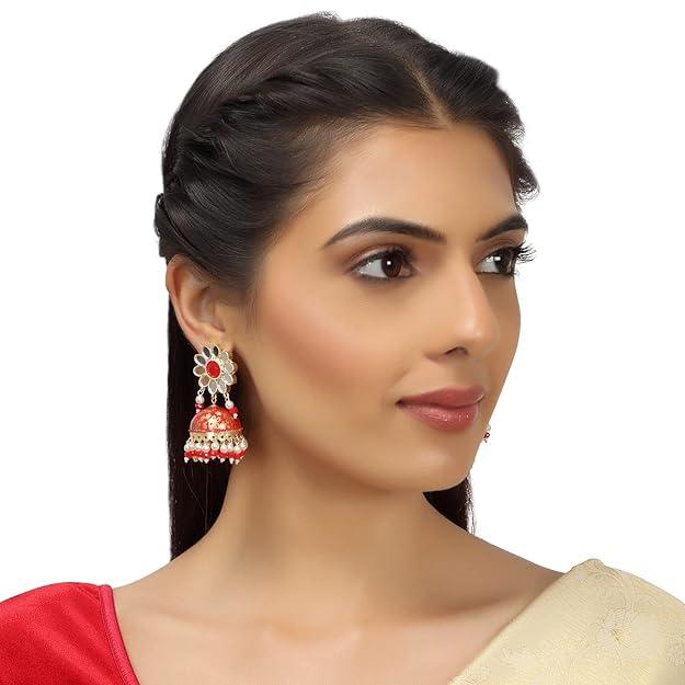 Gold-Toned Floral Jhumkas Earrings - Trendisia