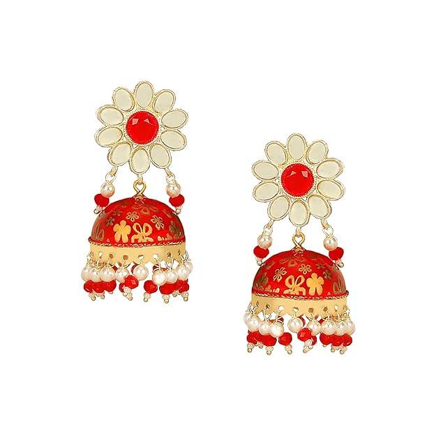 Gold-Toned Floral Jhumkas Earrings - Trendisia