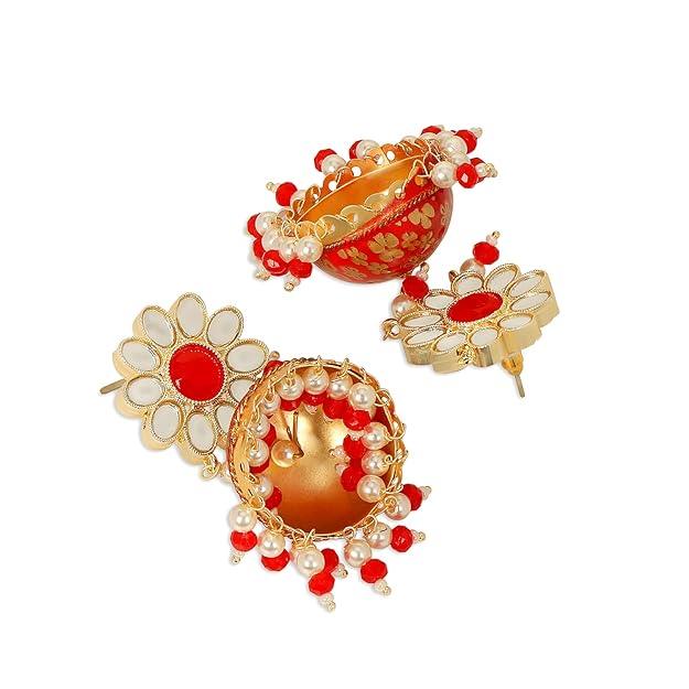 Gold-Toned Floral Jhumkas Earrings - Trendisia