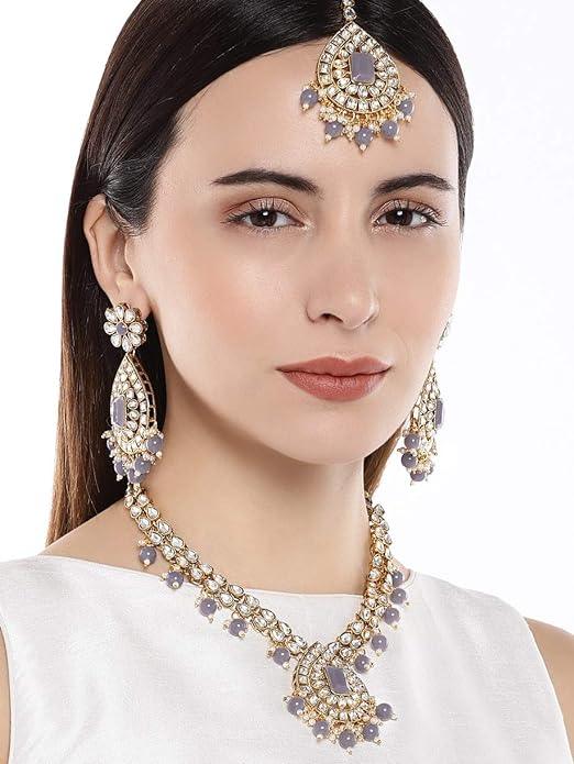 Gold-Toned Grey Stones Jewellery Set - Trendisia