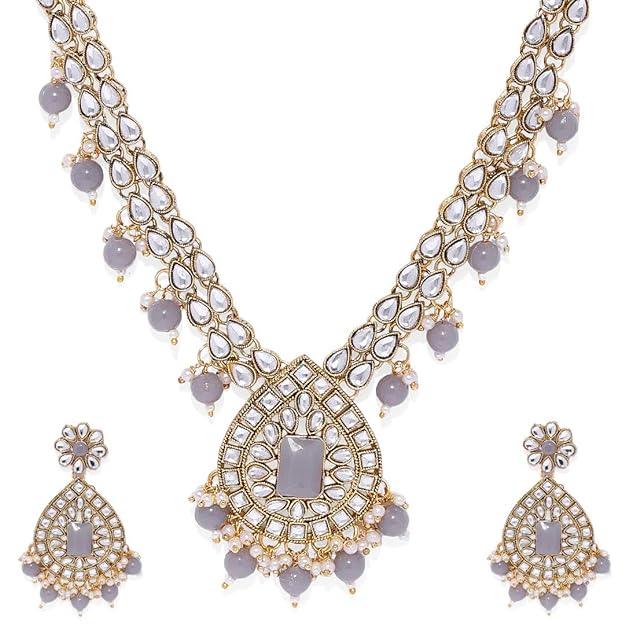 Gold-Toned Grey Stones Jewellery Set - Trendisia