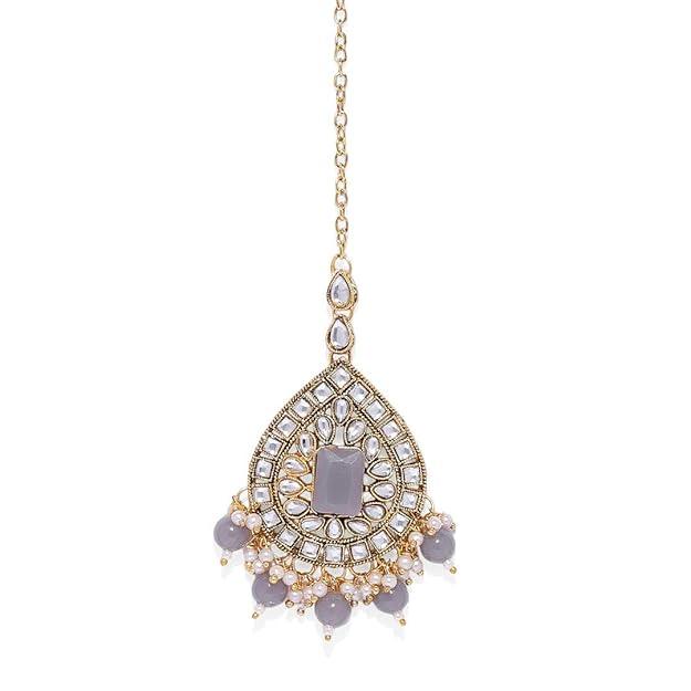 Gold-Toned Grey Stones Jewellery Set - Trendisia