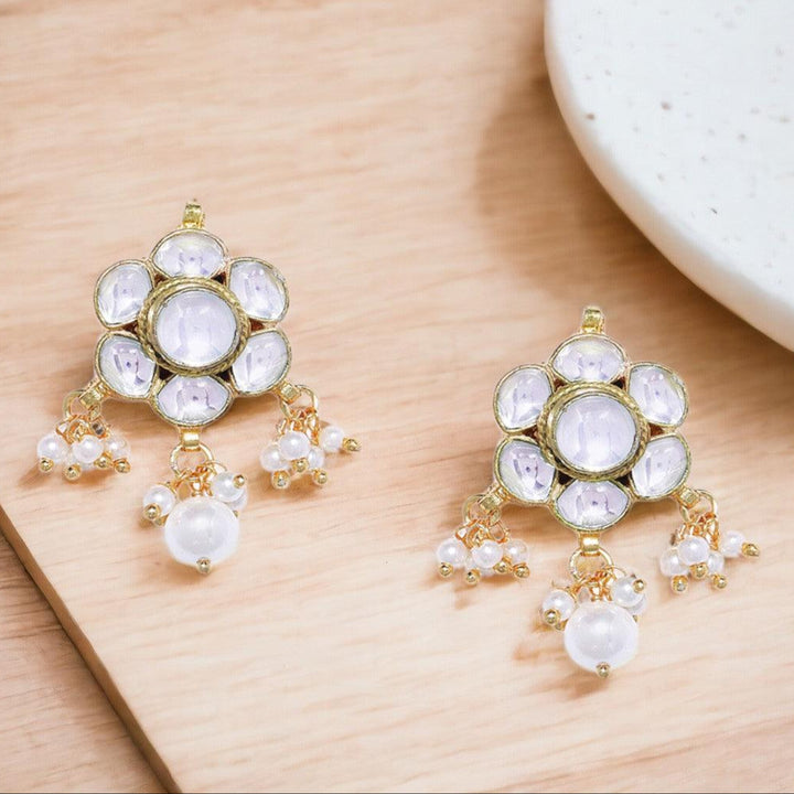 Gold-Toned Jadau Paachi Kundan Pearl Studs - Trendisia
