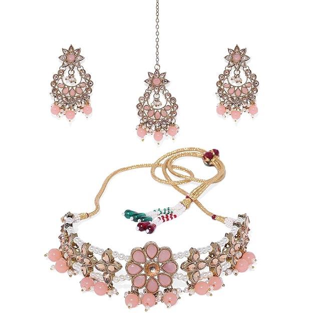 Gold-Toned Kundan and Ruby Studded Choker Set - Trendisia