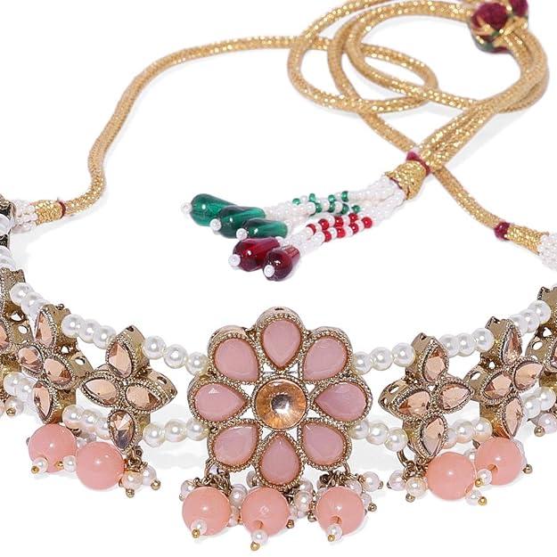 Gold-Toned Kundan and Ruby Studded Choker Set - Trendisia