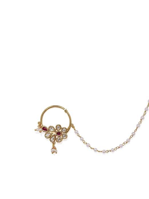 Gold-Toned Kundan Faux Ruby Nose Ring - Trendisia