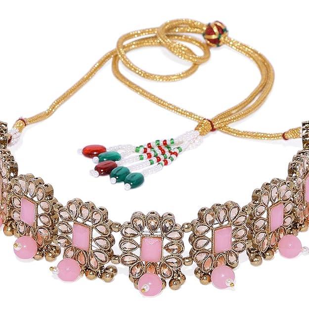 Gold-Toned Kundan Ruby Studded Choker Set - Trendisia