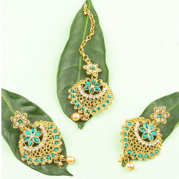 Gold-Toned Maang Tika with Earrings - Trendisia